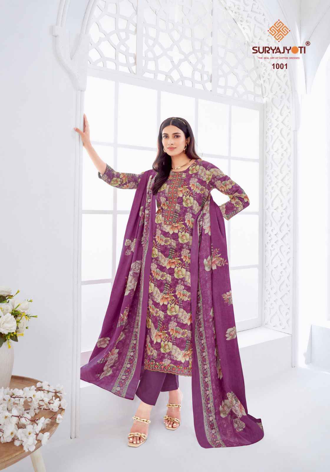 SURYAJYOTI KHUSHBOO VOL-01 PURE LAWN FOIL PRINTED DRESS MATERIAL AT WHOLESALE PRICE