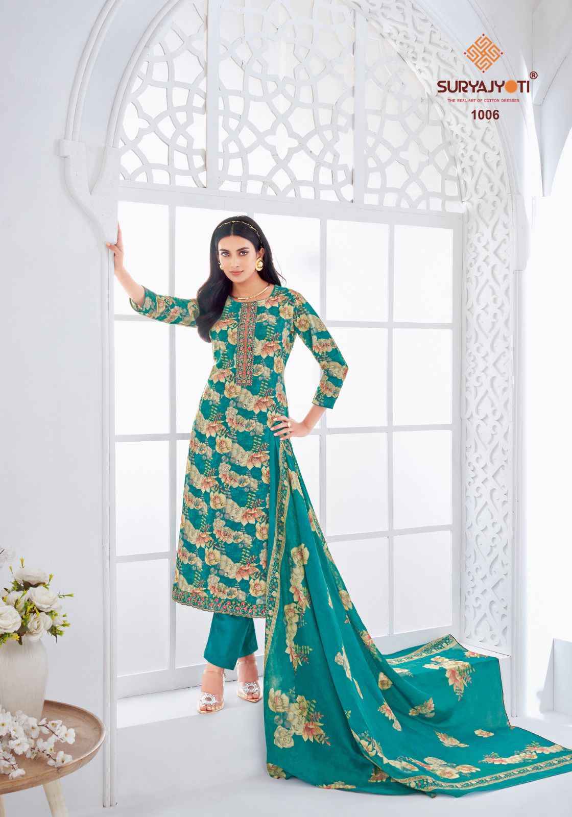 SURYAJYOTI KHUSHBOO VOL-01 PURE LAWN FOIL PRINTED DRESS MATERIAL AT WHOLESALE PRICE