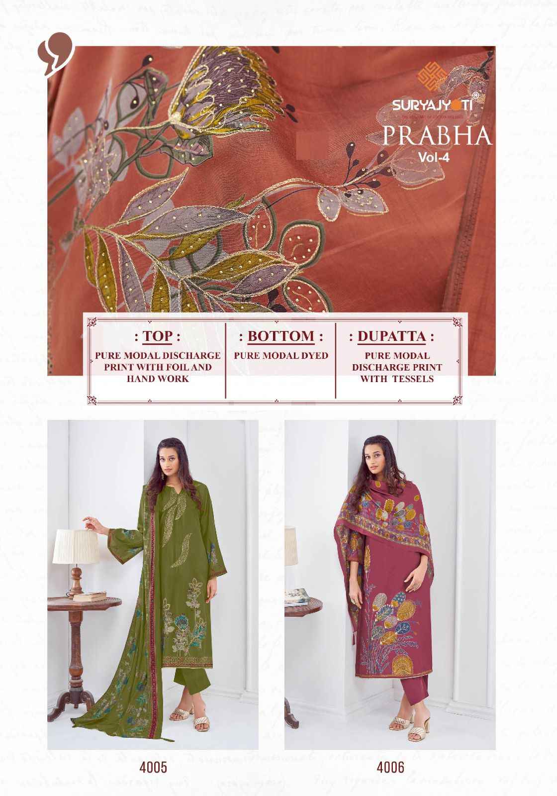 SURYAJYOTI PRABHA VOL-04 PURE MODAL DISCHARGE PRINTED DRESS MATERIAL AT WHOLESALE PRICE