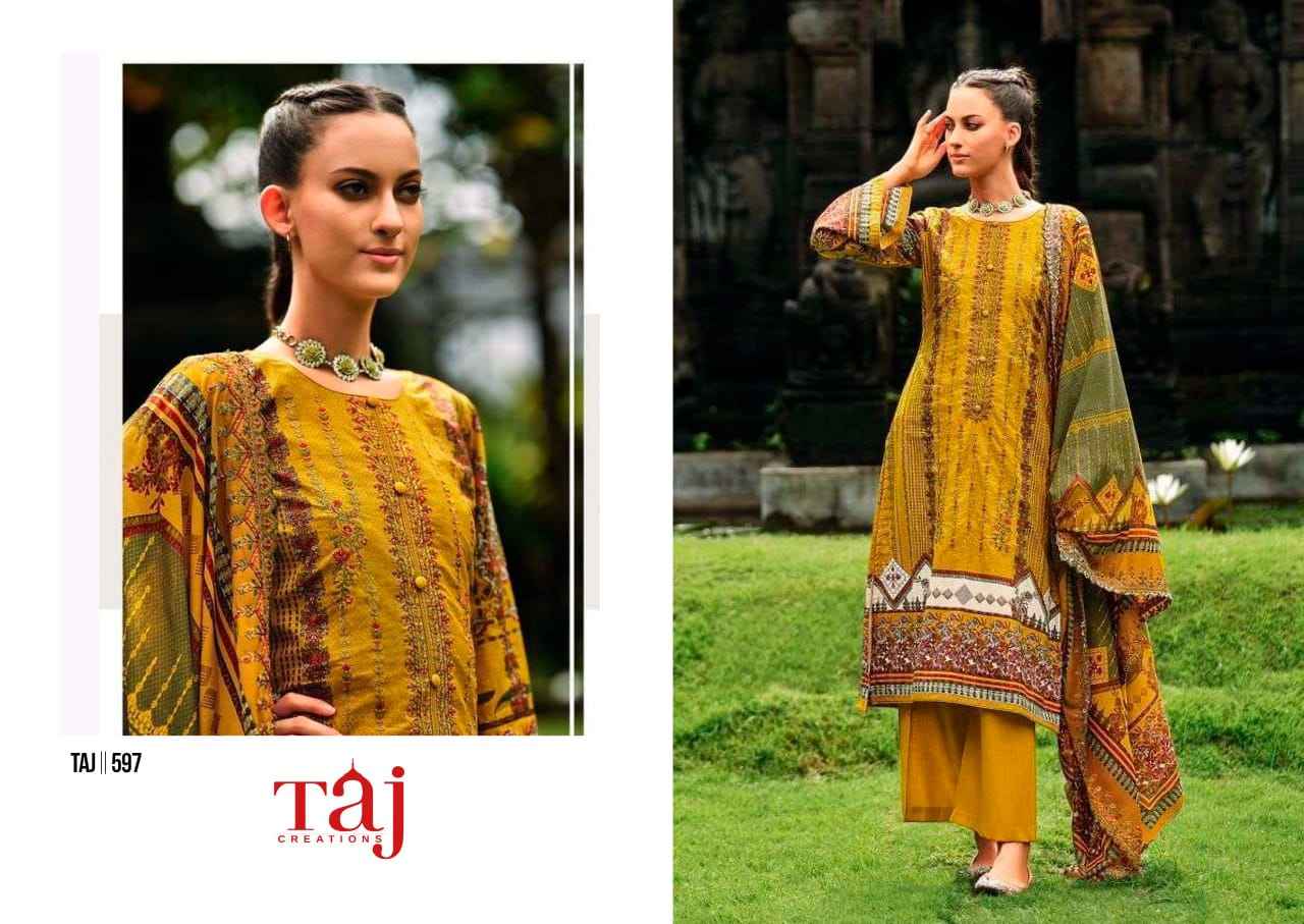 TAJ D NO 594 PURE COTTON PRINTED DRESS MATERIAL AT WHOLESALE PRICE