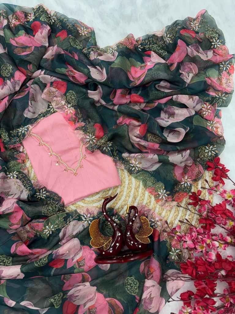 TEBBY SILK FLORAL PRINT WITH KATDANA AND PEARLS HANDWORK SAREE AT WHOLESALE PRICE