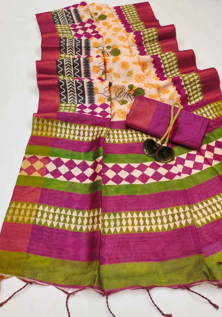 TUSSAR SILK WITH CLASSY FLORAL PRINTED SAREE AT WHOLESALE PRICE
