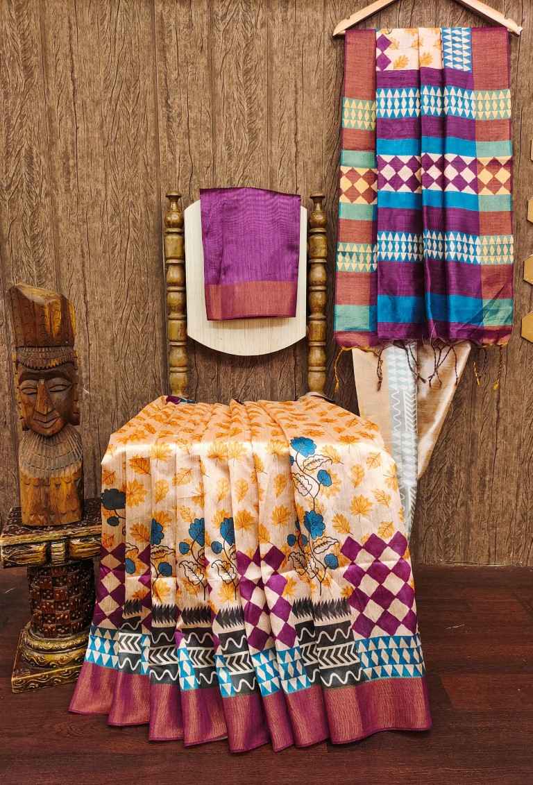 TUSSAR SILK WITH CLASSY FLORAL PRINTED SAREE AT WHOLESALE PRICE