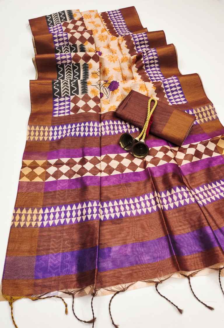 TUSSAR SILK WITH CLASSY FLORAL PRINTED SAREE AT WHOLESALE PRICE