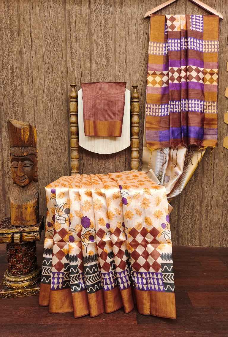 TUSSAR SILK WITH CLASSY FLORAL PRINTED SAREE AT WHOLESALE PRICE