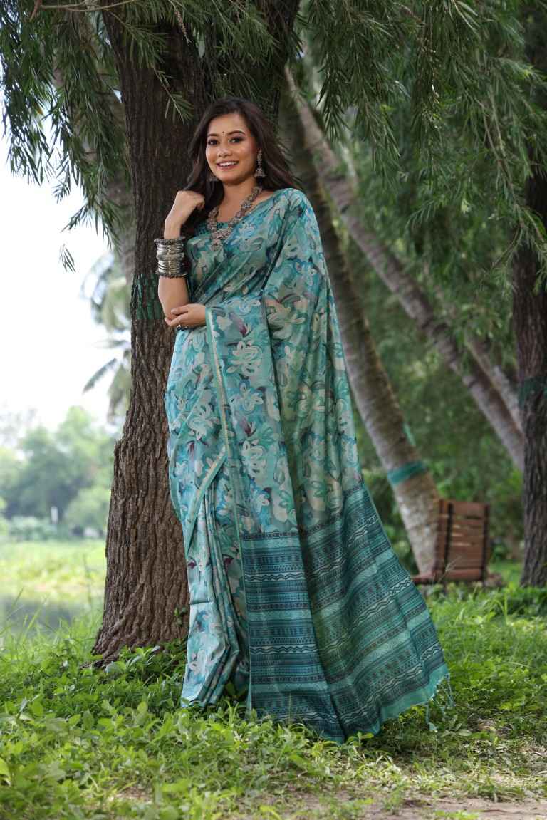 TUSSAR SILK WITH PRINTED PATTERN WEAVING BORDER SAREE AT WHOLESALE PRICE