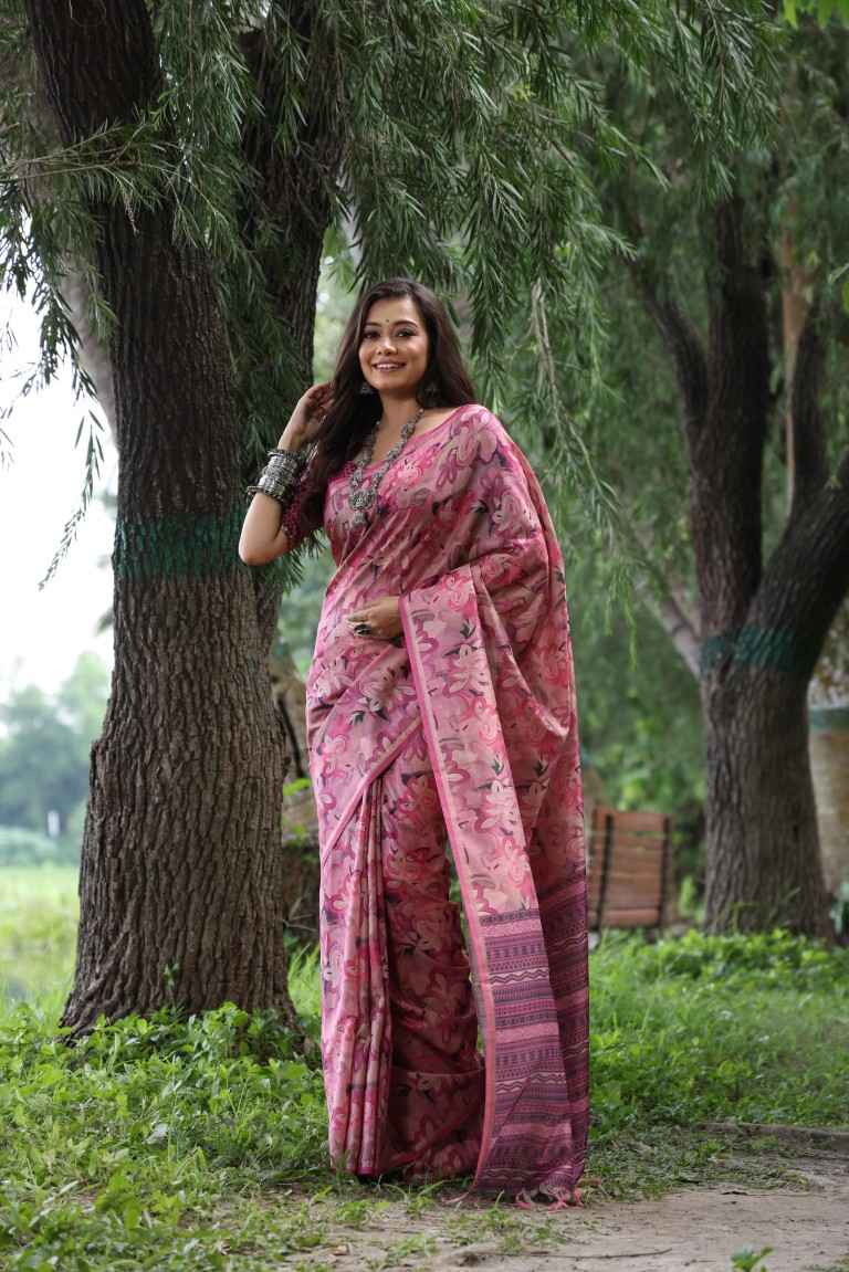 TUSSAR SILK WITH PRINTED PATTERN WEAVING BORDER SAREE AT WHOLESALE PRICE