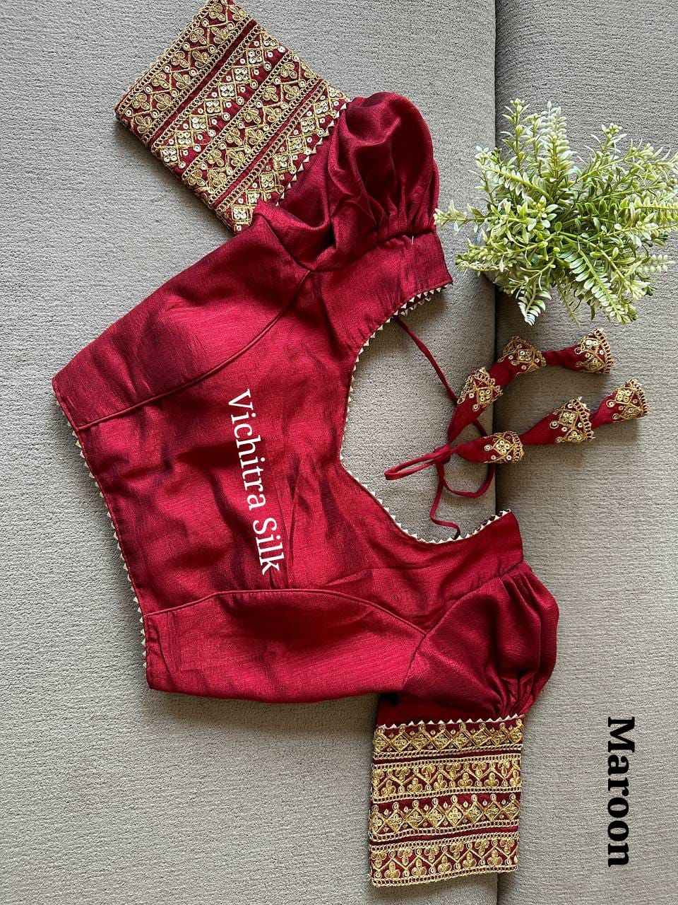 VICHITRA SILK PUFF EMBROIDERY AND SEQUENCE WORK BLOUSE AT WHOLESALE PRICE