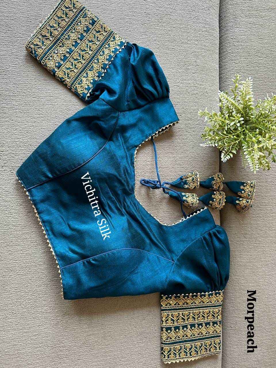 VICHITRA SILK PUFF EMBROIDERY AND SEQUENCE WORK BLOUSE AT WHOLESALE PRICE