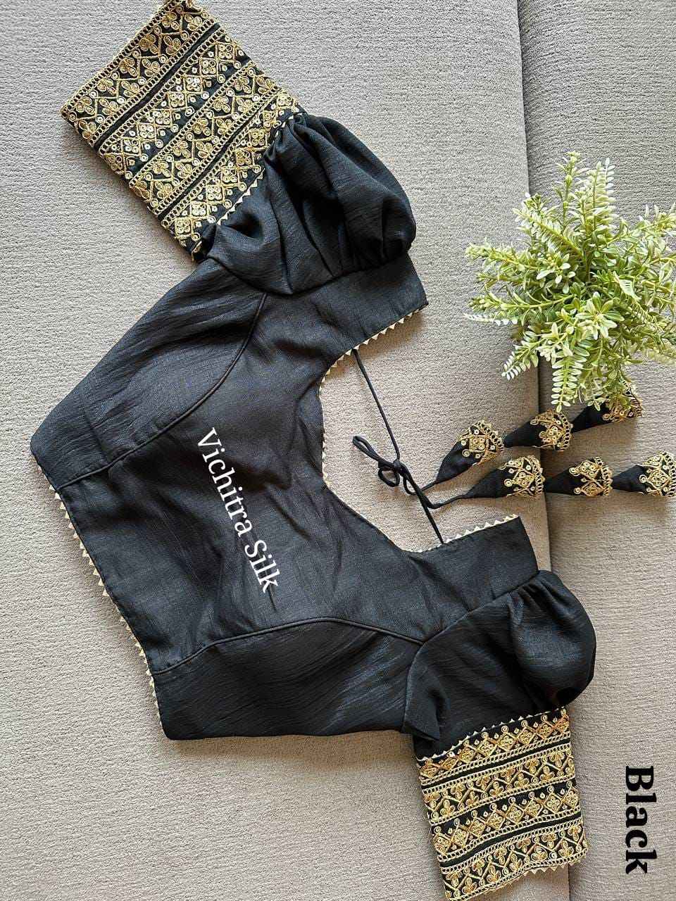 VICHITRA SILK PUFF EMBROIDERY AND SEQUENCE WORK BLOUSE AT WHOLESALE PRICE