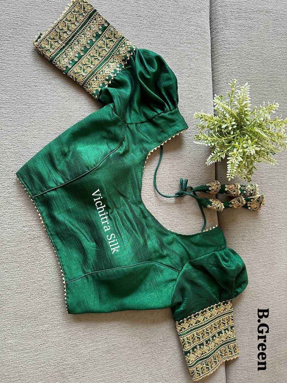 VICHITRA SILK PUFF EMBROIDERY AND SEQUENCE WORK BLOUSE AT WHOLESALE PRICE
