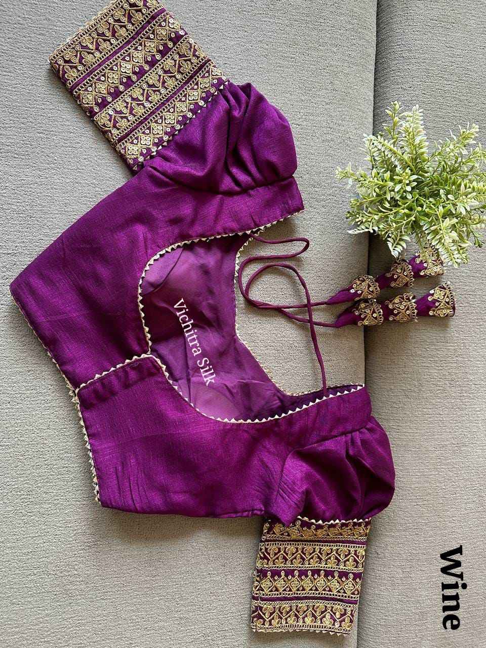 VICHITRA SILK PUFF EMBROIDERY AND SEQUENCE WORK BLOUSE AT WHOLESALE PRICE