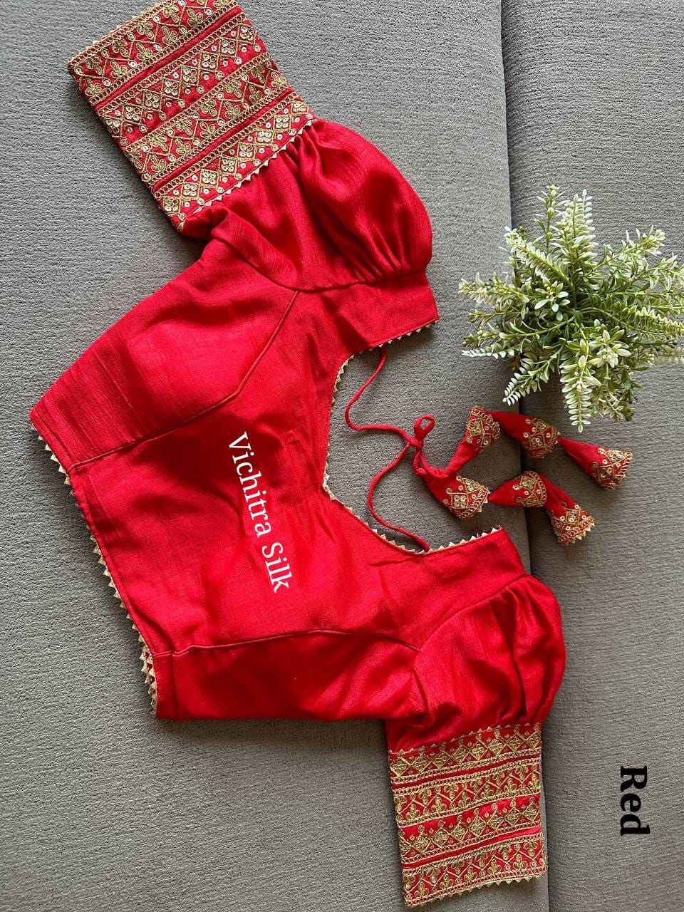 VICHITRA SILK PUFF EMBROIDERY AND SEQUENCE WORK BLOUSE AT WHOLESALE PRICE