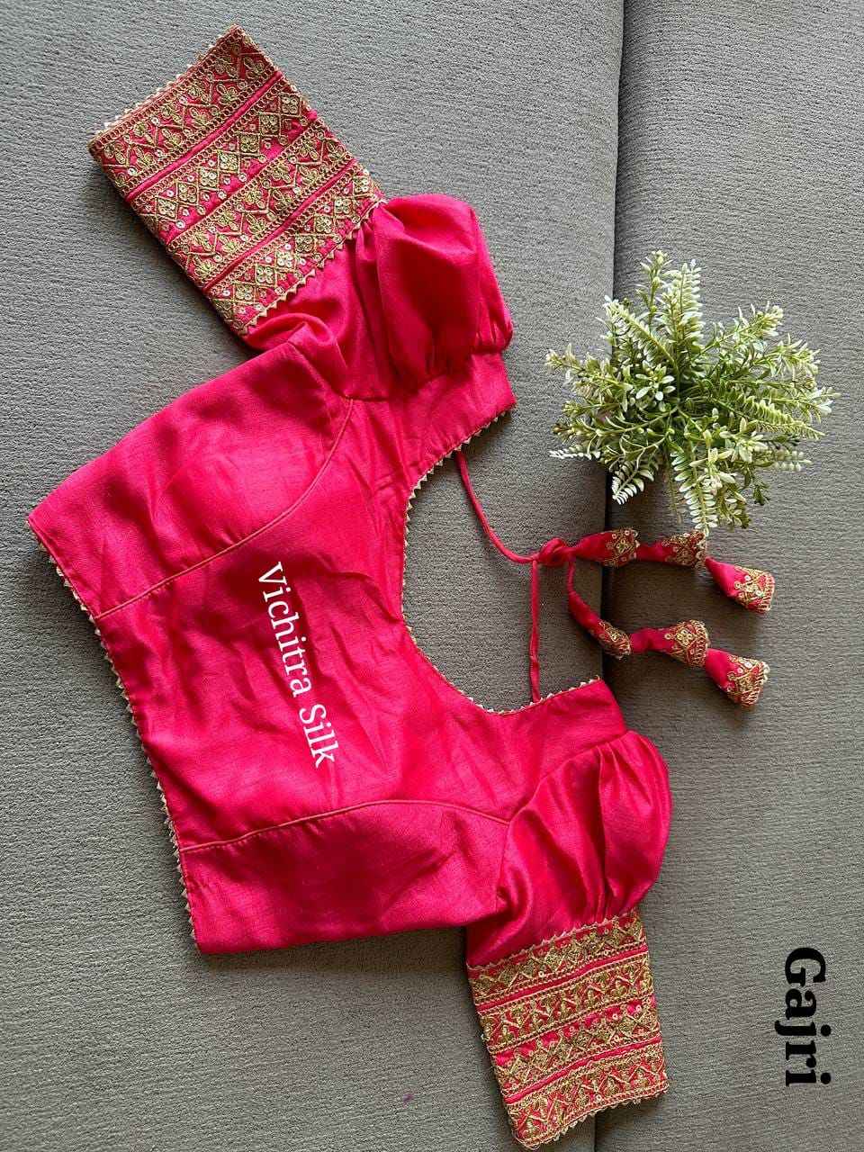 VICHITRA SILK PUFF EMBROIDERY AND SEQUENCE WORK BLOUSE AT WHOLESALE PRICE