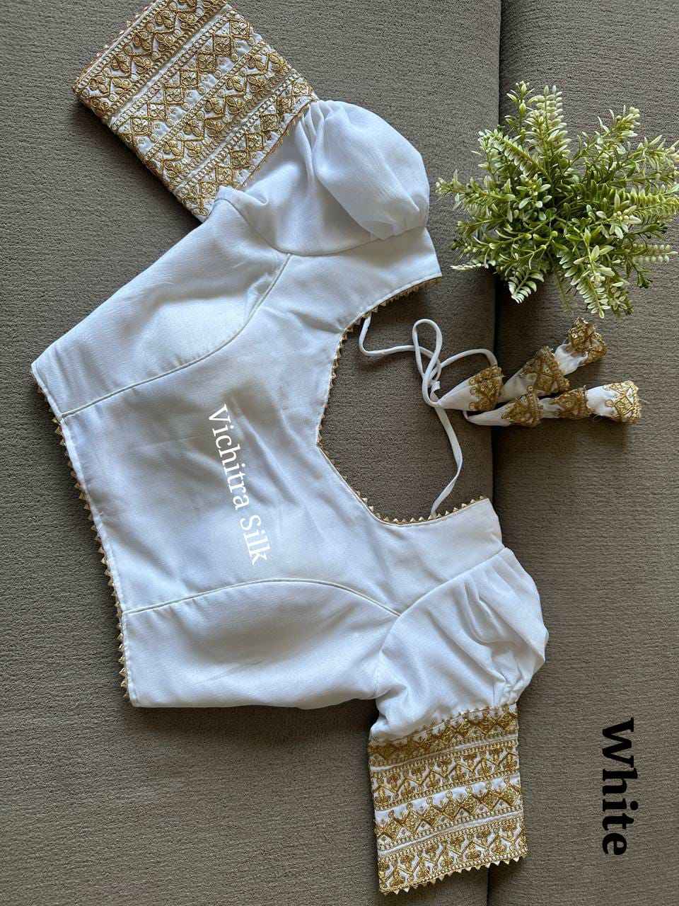 VICHITRA SILK PUFF EMBROIDERY AND SEQUENCE WORK BLOUSE AT WHOLESALE PRICE
