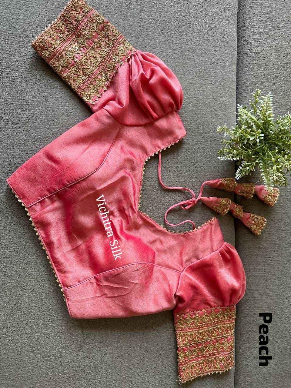 VICHITRA SILK PUFF EMBROIDERY AND SEQUENCE WORK BLOUSE AT WHOLESALE PRICE