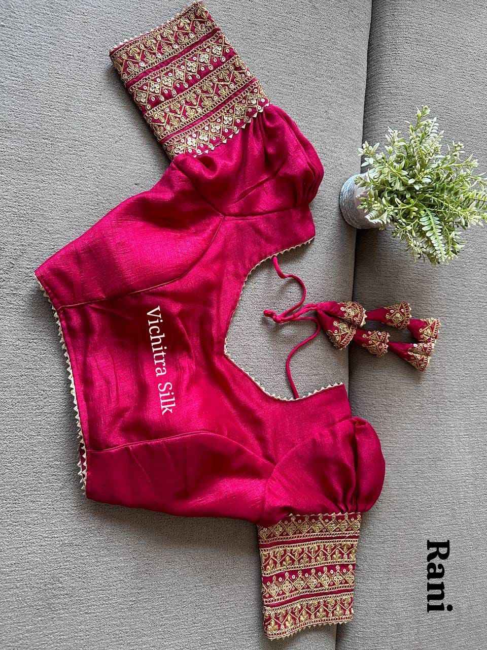 VICHITRA SILK PUFF EMBROIDERY AND SEQUENCE WORK BLOUSE AT WHOLESALE PRICE