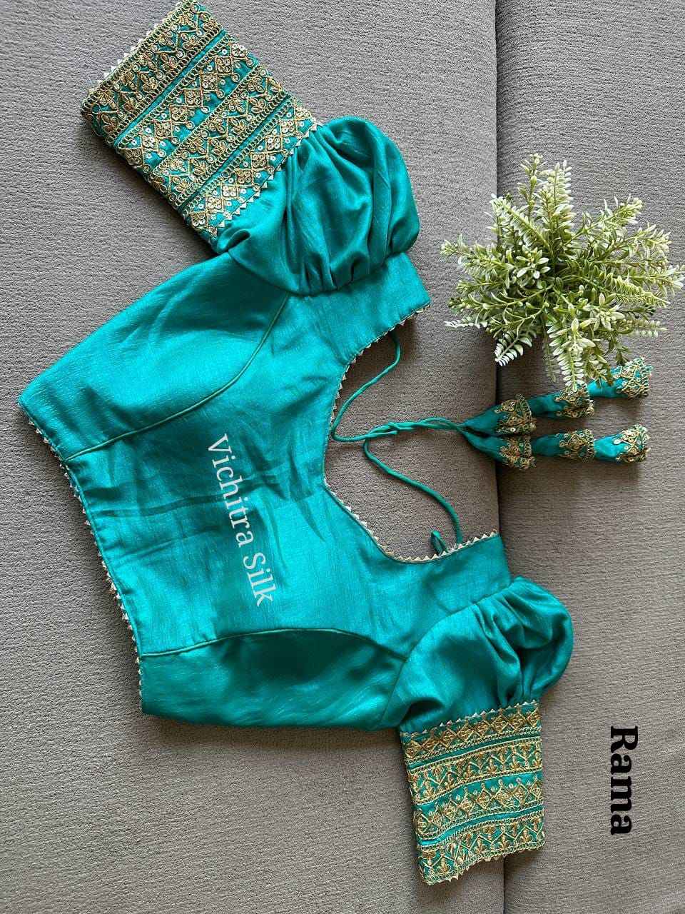 VICHITRA SILK PUFF EMBROIDERY AND SEQUENCE WORK BLOUSE AT WHOLESALE PRICE