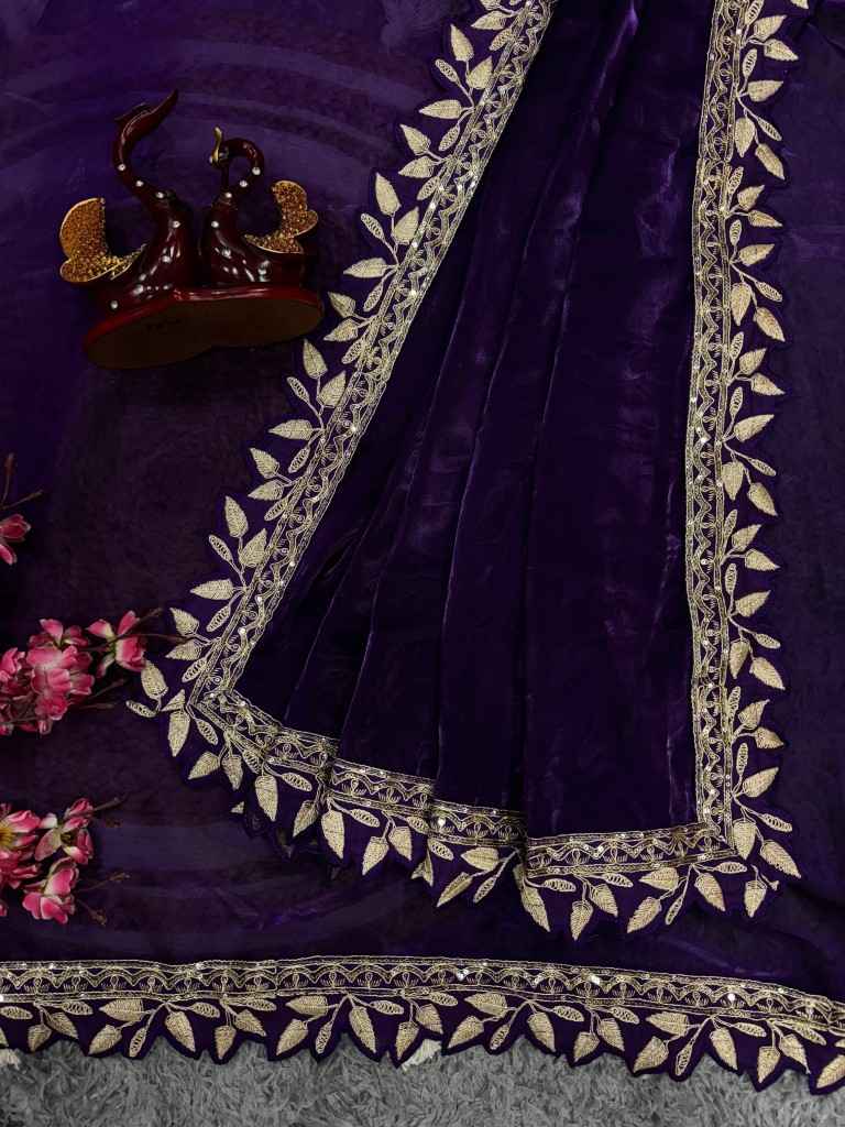 EXCLUSIVE DESIGNER SOFT JIMMY CHOO SEQUINS EMBROIDERY WORK SAREE AT WHOLESALE PRICE