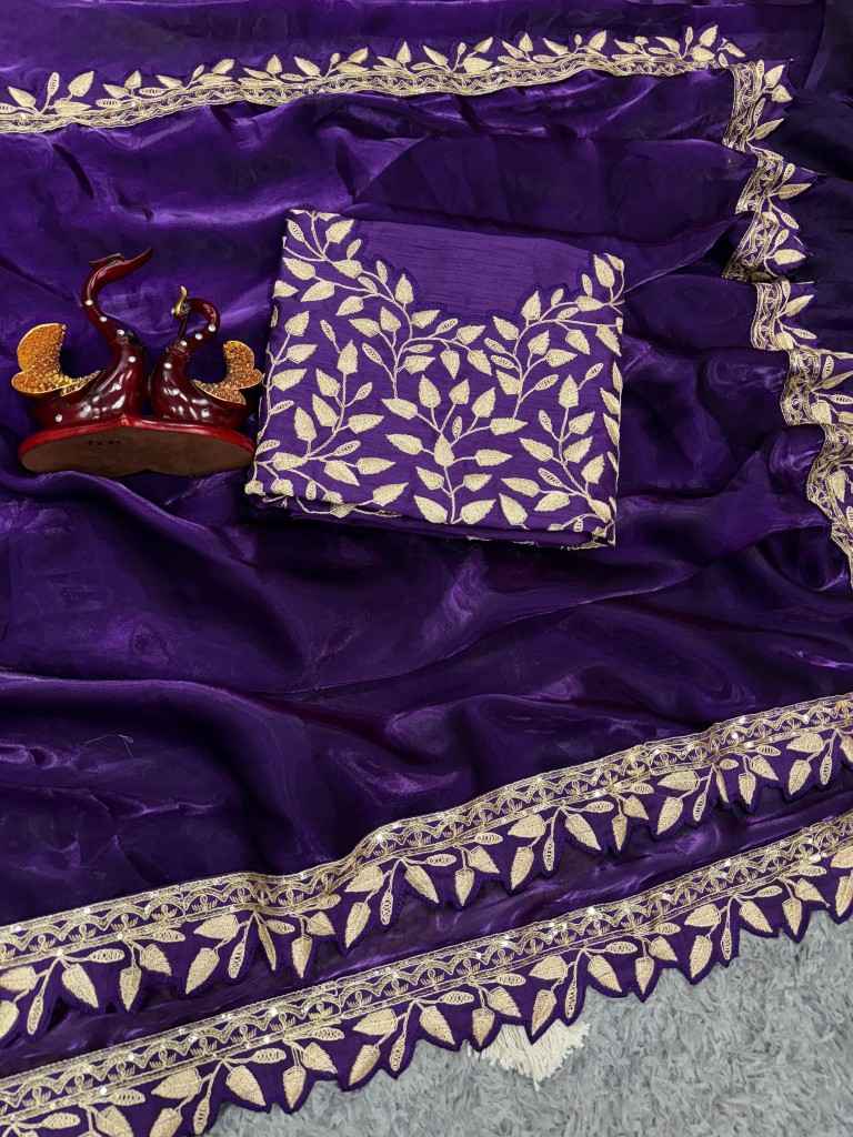 EXCLUSIVE DESIGNER SOFT JIMMY CHOO SEQUINS EMBROIDERY WORK SAREE AT WHOLESALE PRICE