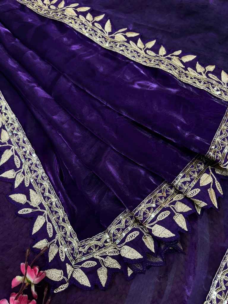 EXCLUSIVE DESIGNER SOFT JIMMY CHOO SEQUINS EMBROIDERY WORK SAREE AT WHOLESALE PRICE