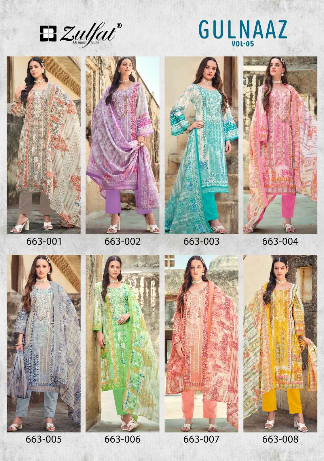 ZULFAT GULNAAZ VOL 5 PURE COTTON EMBROIDERY DRESS MATERIAL AT WHOLESALE PRICE