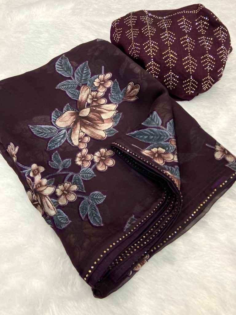 ORIGINAL BRASOO WITH MOTI LACE BORDER STONE WORK SAREE AT WHOLESALE PRICE