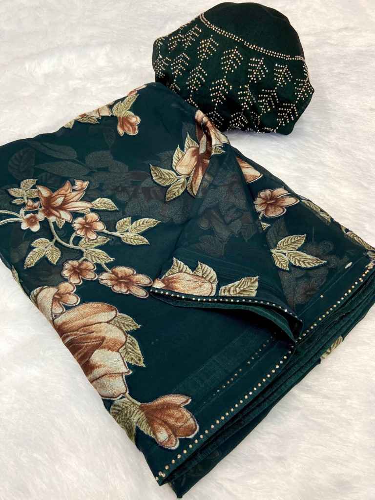 ORIGINAL BRASOO WITH MOTI LACE BORDER STONE WORK SAREE AT WHOLESALE PRICE