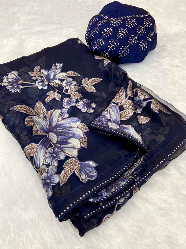 ORIGINAL BRASOO WITH MOTI LACE BORDER STONE WORK SAREE AT WHOLESALE PRICE