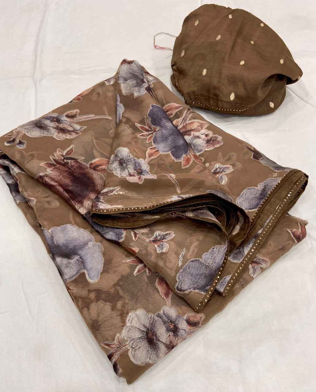 PURE BRASOO PRINTED WITH DIAMOND LACE BORDER SAREE AT WHOLESALE PRICE