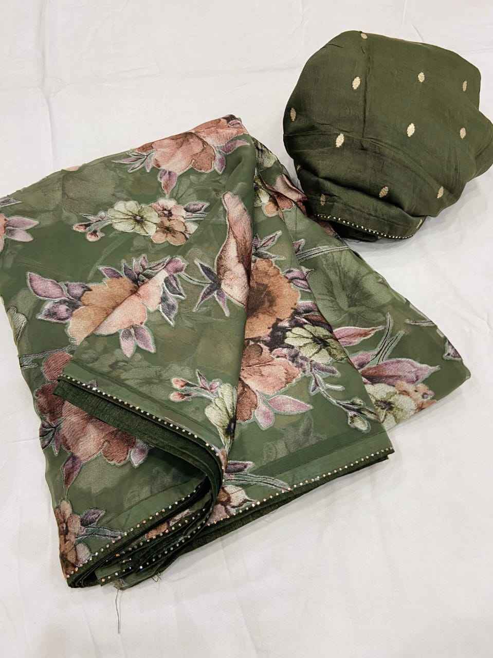 PURE BRASOO PRINTED WITH DIAMOND LACE BORDER SAREE AT WHOLESALE PRICE