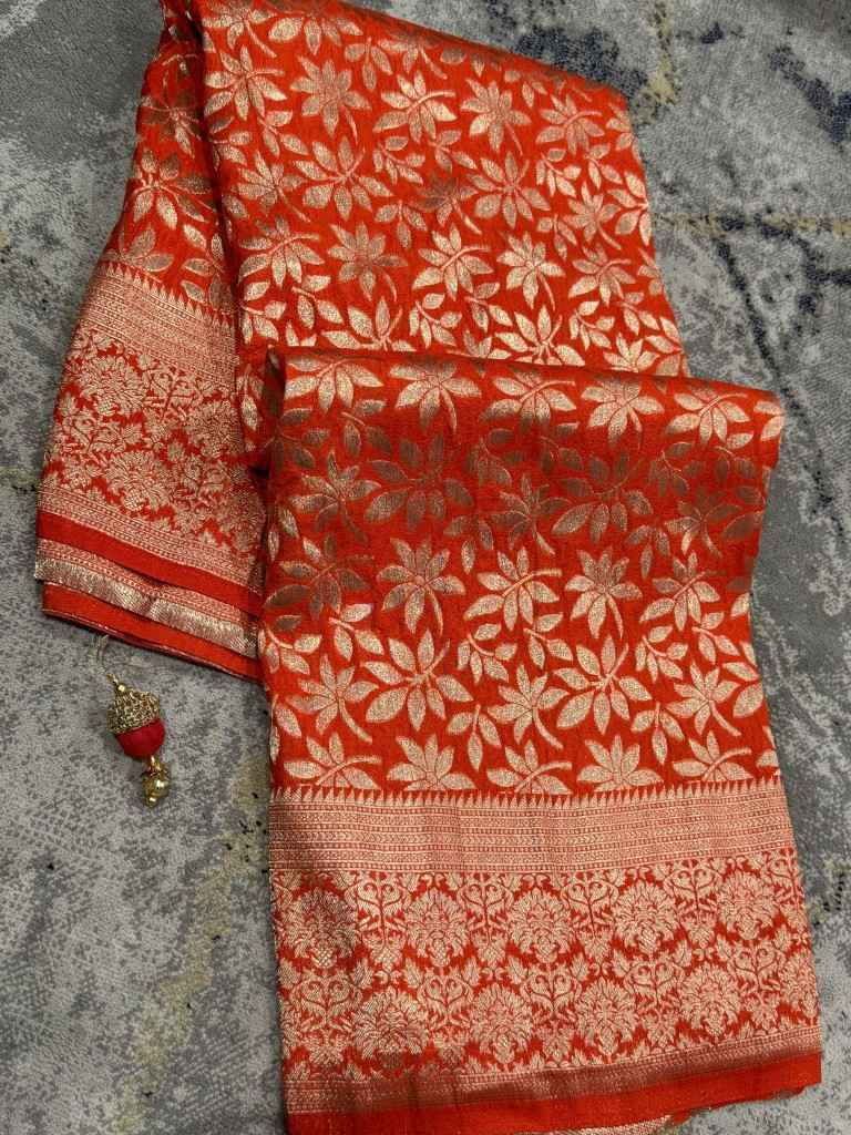 PURE CREPE KHADI SILK RICH JARI WOVEN  WITH POM-POM LATKAN SAREE AT WHOLESALE PRICE