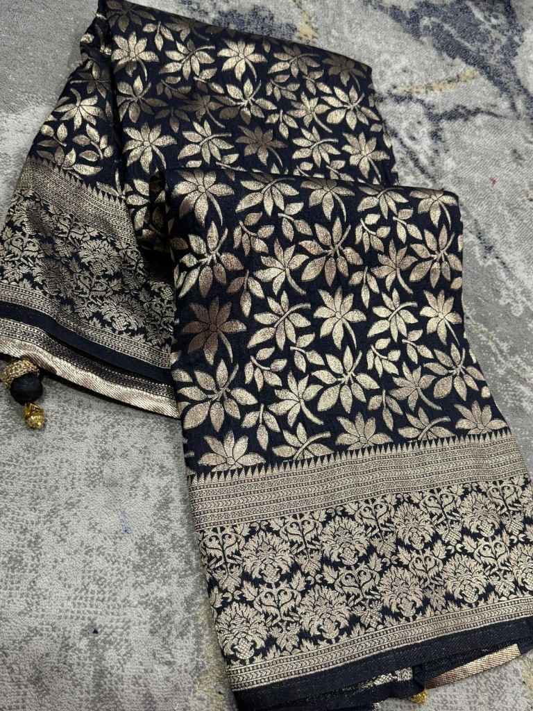 PURE CREPE KHADI SILK RICH JARI WOVEN  WITH POM-POM LATKAN SAREE AT WHOLESALE PRICE