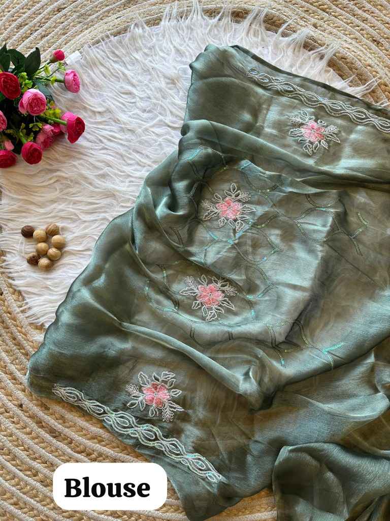 PURE JIMMYCHOO CHIFFON MULTI SEQUENCE EMBROIDERY SAREE AT WHOLESALE PRICE