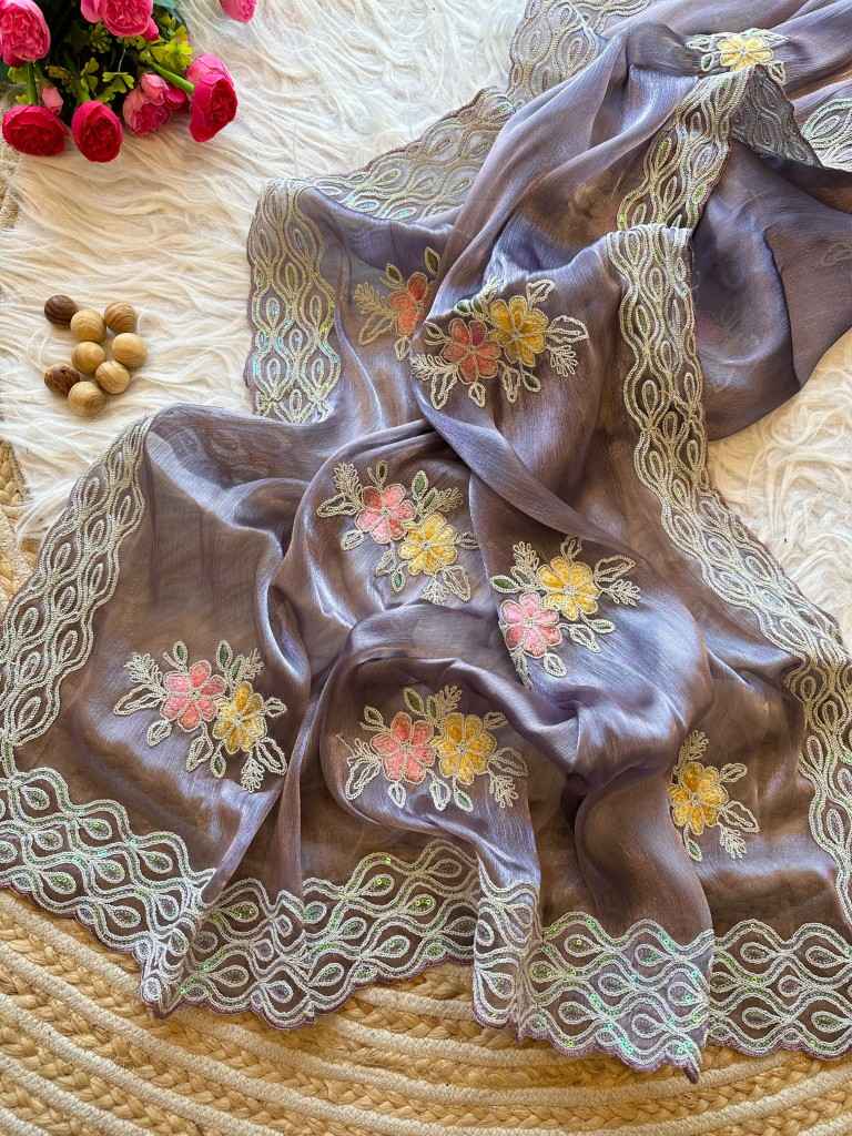 PURE JIMMYCHOO CHIFFON MULTI SEQUENCE EMBROIDERY SAREE AT WHOLESALE PRICE