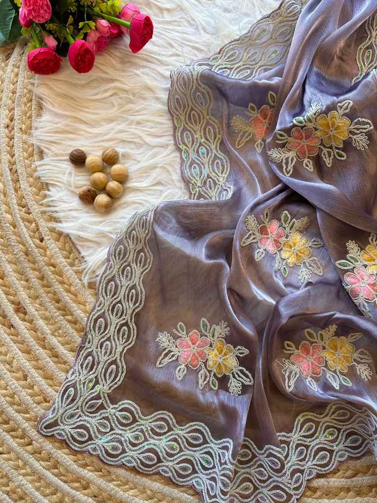 PURE JIMMYCHOO CHIFFON MULTI SEQUENCE EMBROIDERY SAREE AT WHOLESALE PRICE