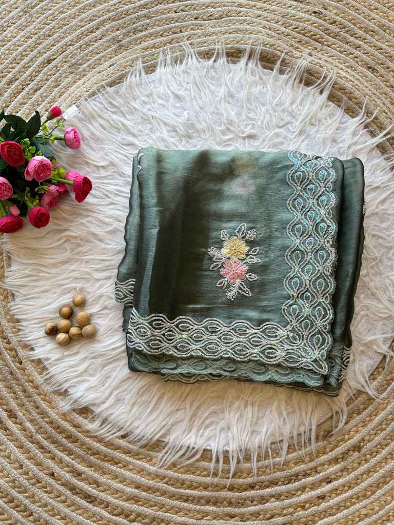 PURE JIMMYCHOO CHIFFON MULTI SEQUENCE EMBROIDERY SAREE AT WHOLESALE PRICE