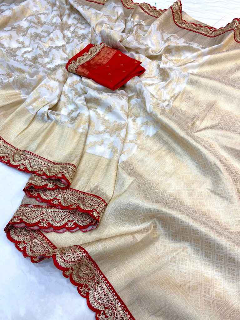 PURE KHADI GEORGETTE RED KANCHI BORDER SAREE AT WHOLESALE PRICE