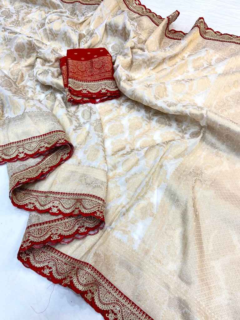 PURE KHADI GEORGETTE RED KANCHI BORDER SAREE AT WHOLESALE PRICE