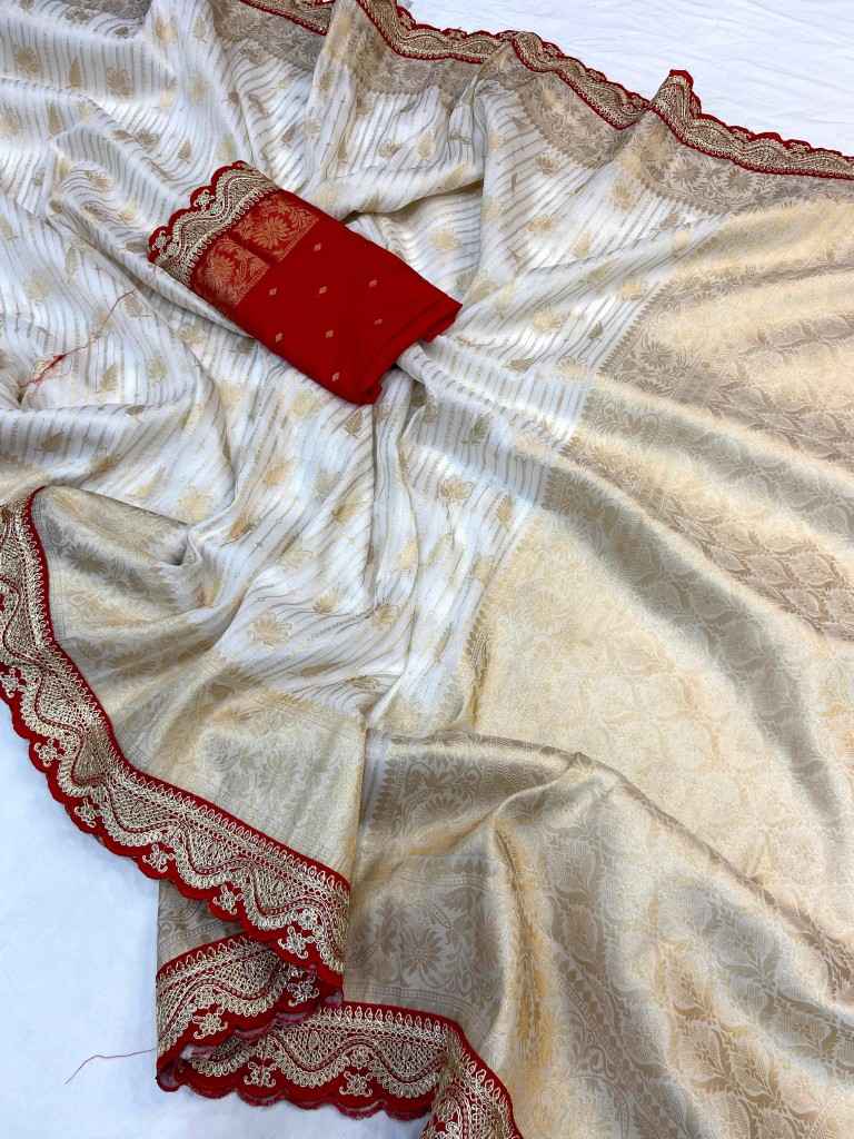 PURE KHADI GEORGETTE RED KANCHI BORDER SAREE AT WHOLESALE PRICE