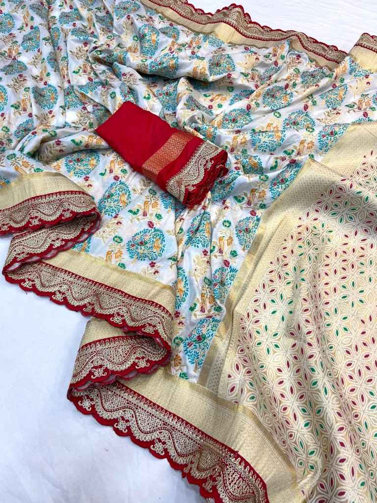 PURE KHADI GEORGETTE RED KANCHI BORDER SAREE AT WHOLESALE PRICE