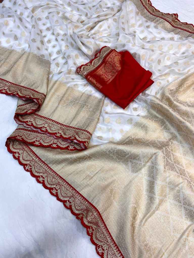 PURE KHADI GEORGETTE RED KANCHI BORDER SAREE AT WHOLESALE PRICE