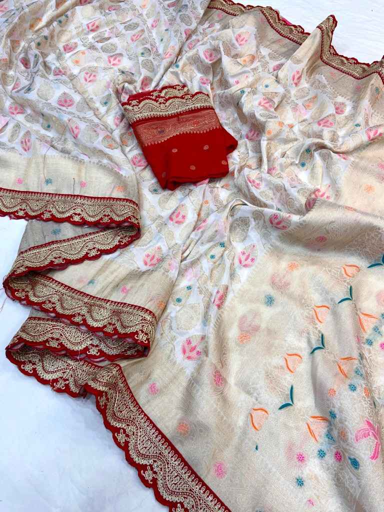 PURE KHADI GEORGETTE RED KANCHI BORDER SAREE AT WHOLESALE PRICE