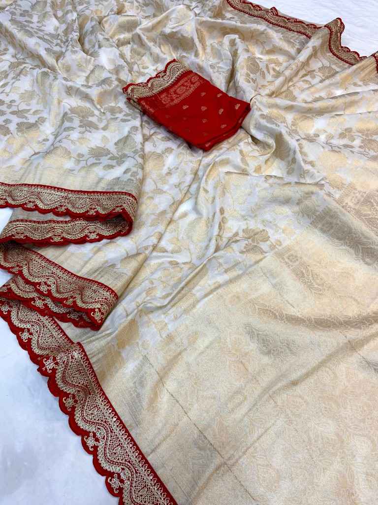 PURE KHADI GEORGETTE RED KANCHI BORDER SAREE AT WHOLESALE PRICE