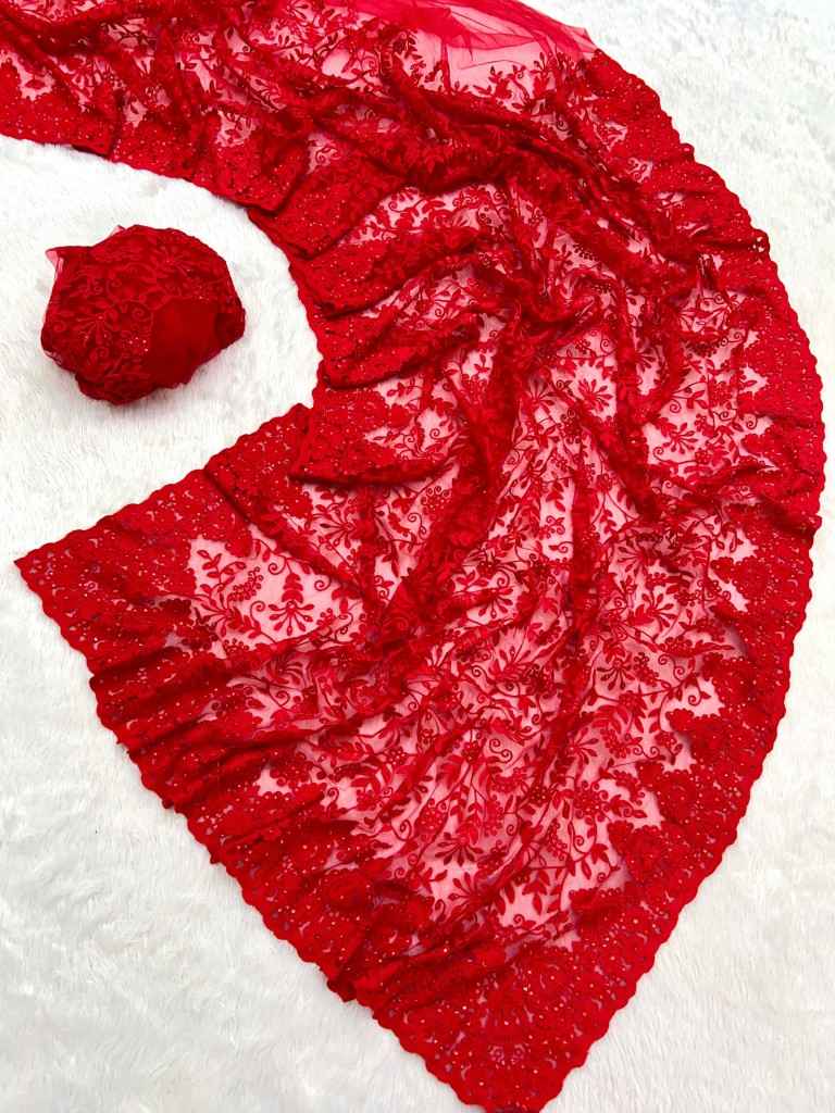 SOFT BUTTERFLY NET HAVEY THREAD WORK AND DIAMOND WORK SAREE AT WHOLESALE PRICE