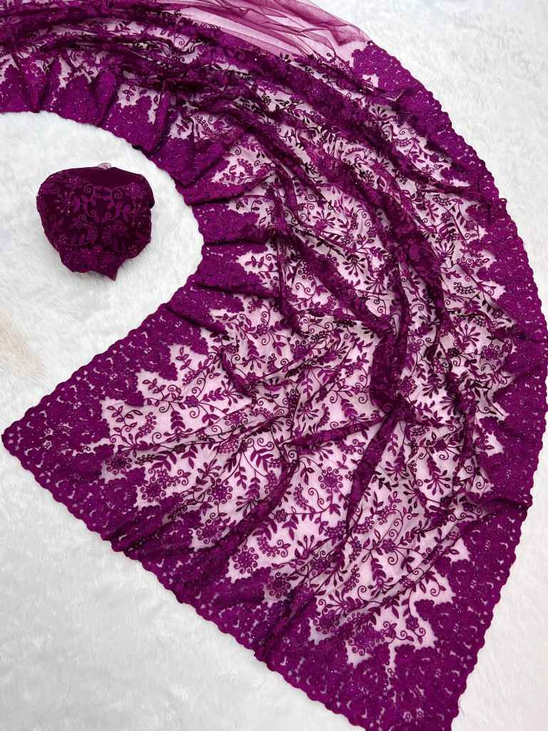 SOFT BUTTERFLY NET HAVEY THREAD WORK AND DIAMOND WORK SAREE AT WHOLESALE PRICE