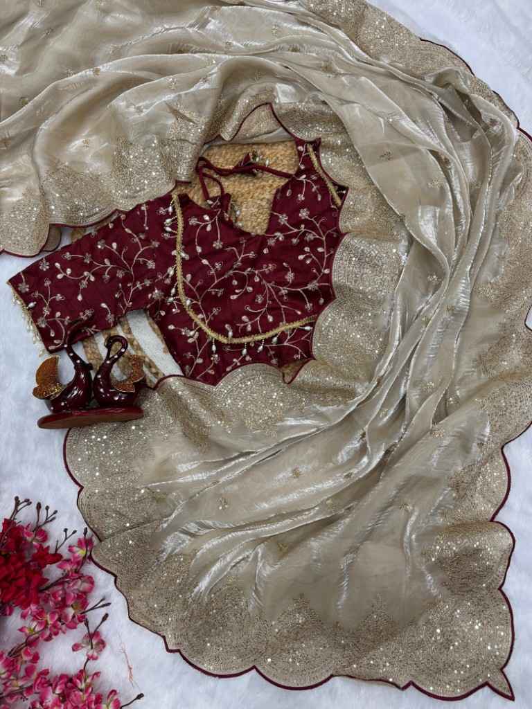 SOFT JIMMY CHOO SEQUANCE AND ZARI EMBROIDERY WORK SAREE AT WHOLESALE PRICE