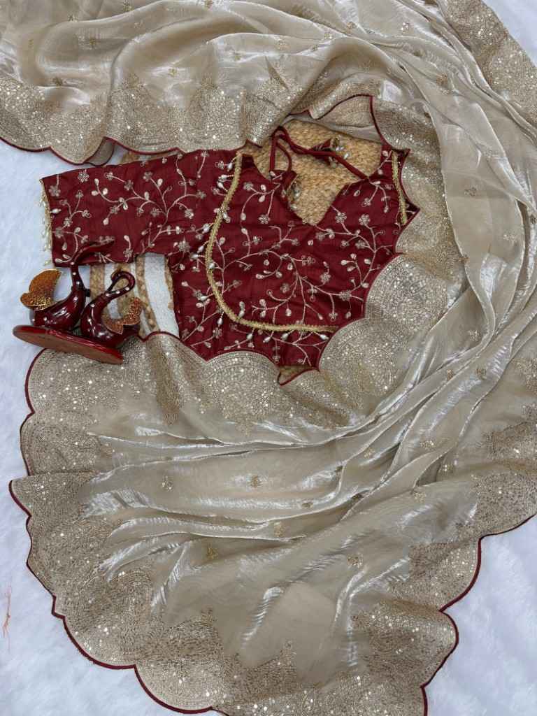 SOFT JIMMY CHOO SEQUANCE AND ZARI EMBROIDERY WORK SAREE AT WHOLESALE PRICE