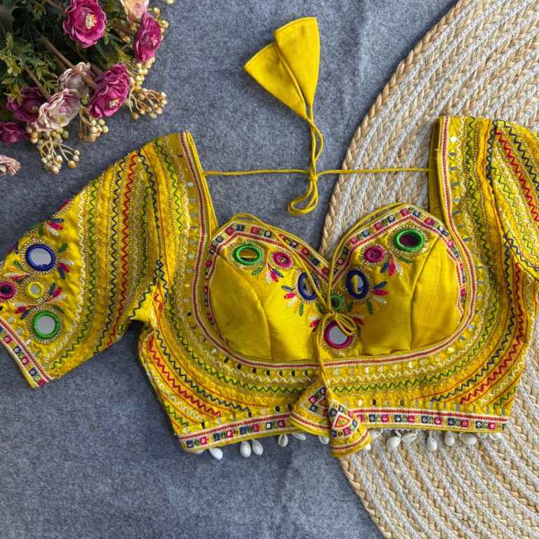 HEAVY ITALIAN SILK MIRROR WORK WITH HANDWORK GAMTHI BLOUSE AT WHOLESALE PRICE