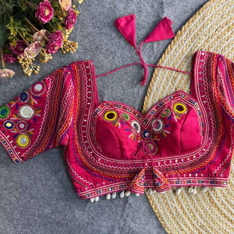 HEAVY ITALIAN SILK MIRROR WORK WITH HANDWORK GAMTHI BLOUSE AT WHOLESALE PRICE
